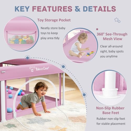 Image of TOREVSIOR Foldable Baby Playpen with Mat, 50 inchx71 inch F oldable P laypen for Babies and Toddlers, Indoor & Outdoor Kids Safety Play Pen, Portable Play Yard, Foldable Baby Playpen with 50 Ocean Balls