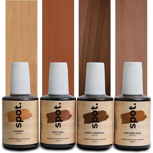 Light Brown Wood Stain Repair Kit, Brush-On Touch-Up Stain Bottles, Golden Oak, Early America, Cherry, Red Oak, Interior and Exterior Wood, 4 fl oz Total by spot.