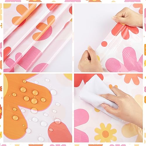 Image of Augisteen Groovy Daisy Tablecloth Plastic Boho Flowers Table Covers Retro Hippies Flower Disposable Rectangle Tablecloths for 70s Boho Birthday Baby Shower Wedding Party 54 x 108 Inch, 4 PCS