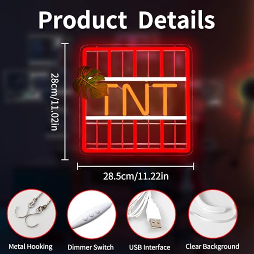 Image of Game Neon Sign TNT Block Led Signs Dimmable Gamer Neon Signs for Wall Decor Gaming Light Up Sign for Men Teens Boys Gamer Room Gifts