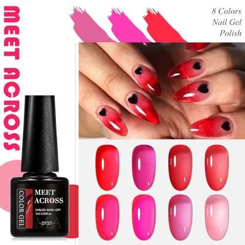 Esmaltes de uñas gel jelly rojo y rosa 8 unidades miniatura 4