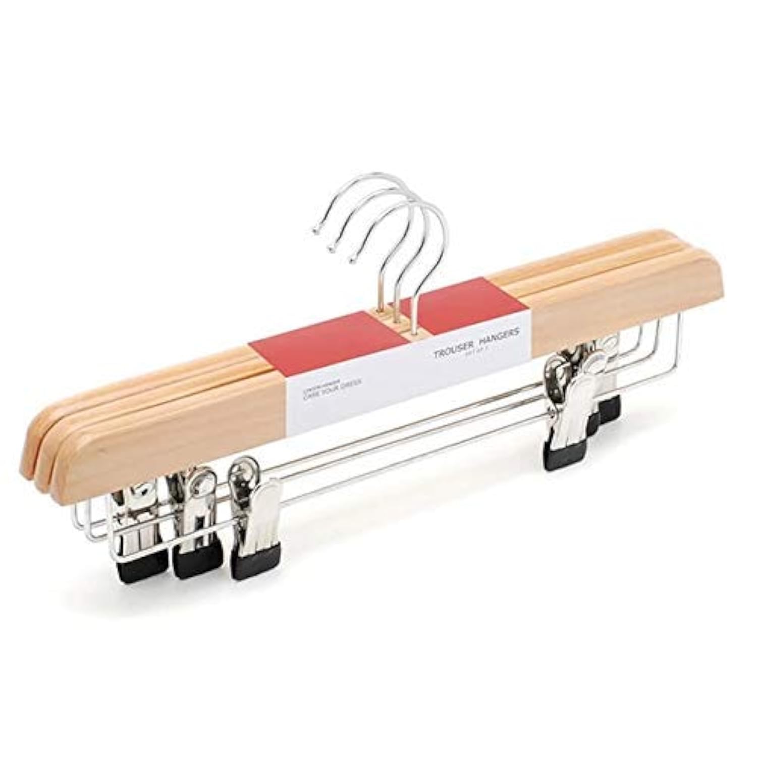 Ganpati Hangers Eco Friendly Italian Design Deluxe Rounded Wooden Pant Hanger w/Adjustable Cushion Clips, Pack of 3 Flat Wood Bottom Hangers w/Natural Finish and Chrome Swivel Hook for Jeans or Skirt-image-25