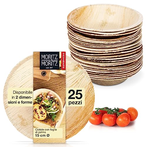 Moritz & Moritz 25-pc ciotole in foglia di palma Ø 15 x 6 cm - 25 piatti monouso sostenibili - alternativa alle stoviglie e ai piatti in bambù