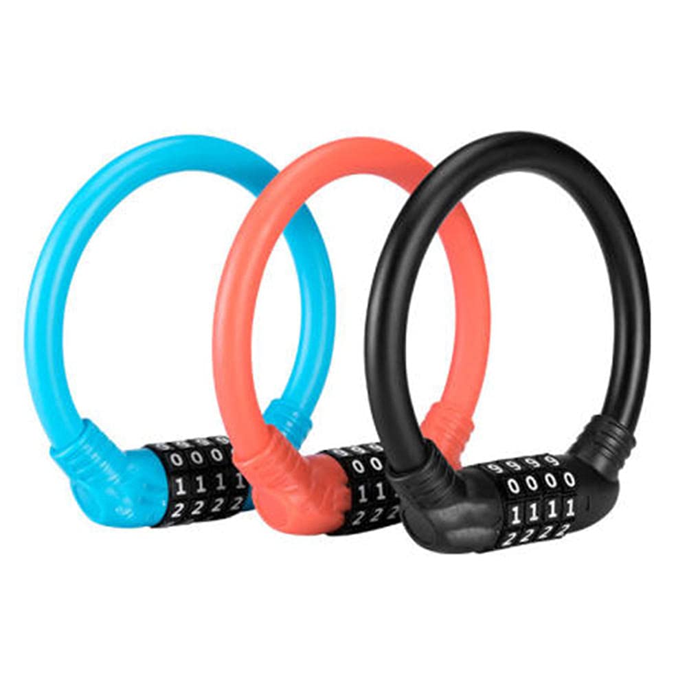 Lucchetto per bicicletta, con combinazione a 4 bit, adatto per biciclette, lucchetto crittografico, cavo in acciaio antifurto per lucchetto nero