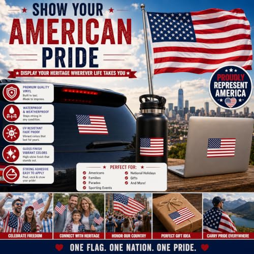 Image of American Flag Vinyl Flag Stickers, Car Decals, Waterproof Indoor Outdoor, Laptop Stickers, Car Bumper, USA Flag, 5 x 3 Inches, Set of 3
