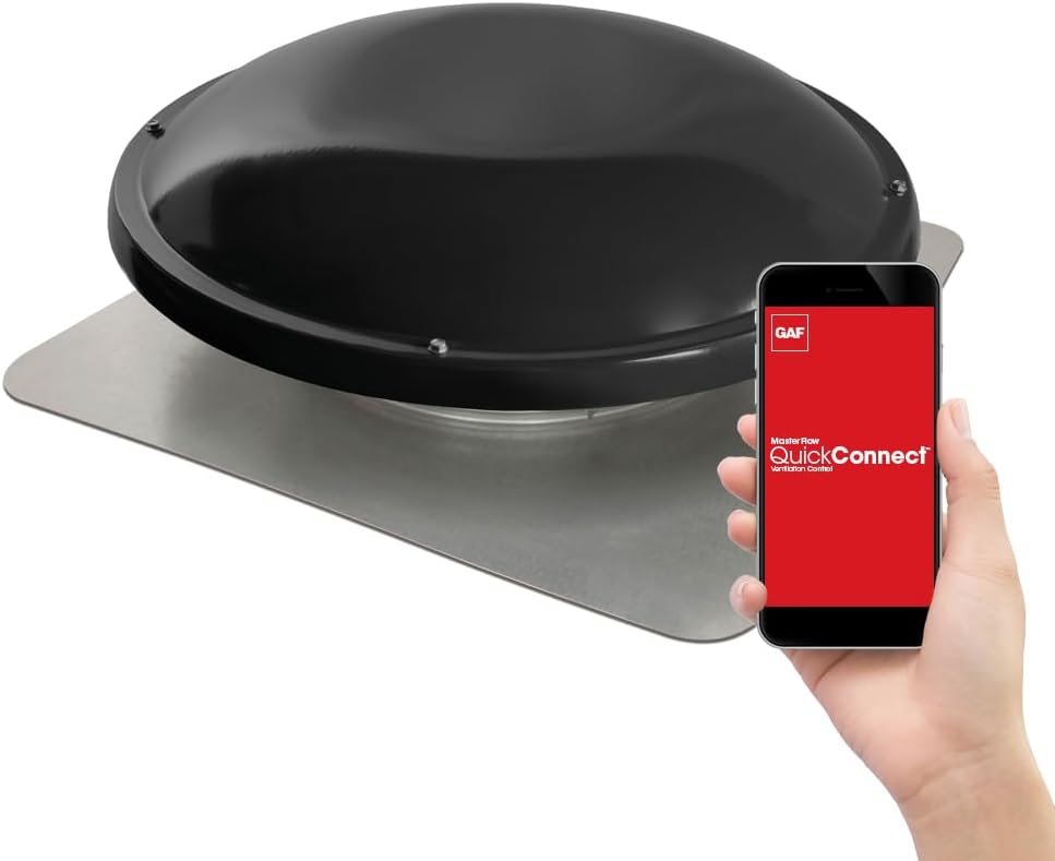 GAF Master Flow 1250 CFM Black Quick Connect Power with Smart Wi-Fi Control & High Airflow Capacity, 1,250 Cubic feet per Minute| with User Friendly and Easy to use Ventilation Control App