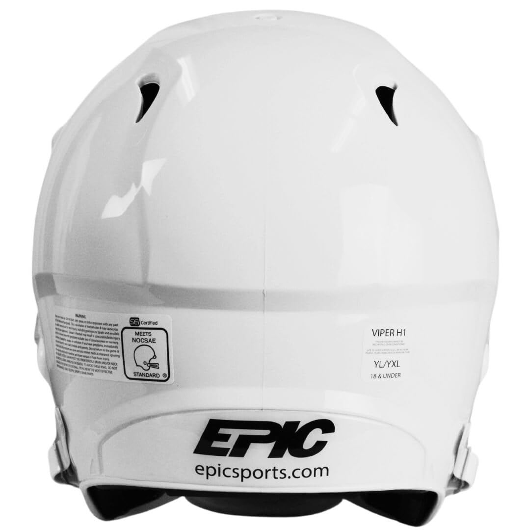 Epic Boy's White Football Helmet, Price Includes Faceguard & Chinstrap (Ages Up to 18) YS/YM - (White Helmet, FACEGUARD & Chin Strap)