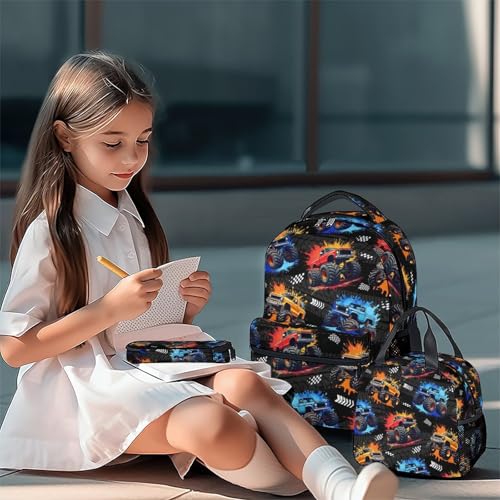 Image of Toddler Backpack Set - 3Pcs Truck Backpacks for Boys - Kids Bookbag with Lunch Box & Pencil Case - Durable School Bag for Kindergarten /Preschool /Elementary (17 Inch)