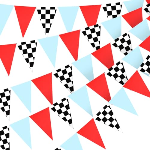 Image of Tiamon 5 Pcs Racing Car Flag Banner Party Decorations 49.2 Ft Triangle Flag