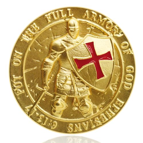 Image of Gold-Tone Knights Templar Brooch Medieval Knight Armor Pin - inchPut on the Full Armor of God inch Ephesians 6:13-17 Inspirational Brooch Religious Jewelry