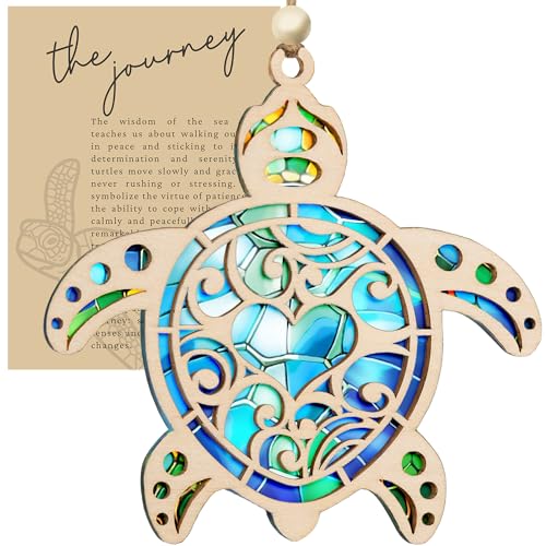 Morycraft Sea Turtle Gifts for Women, Suncatcher Ornament with Story Card, Turtle Christmas Cards, Beach Gifts for Women, Beach Christmas Ornaments for Tree, White Elephant Presents for Friendship