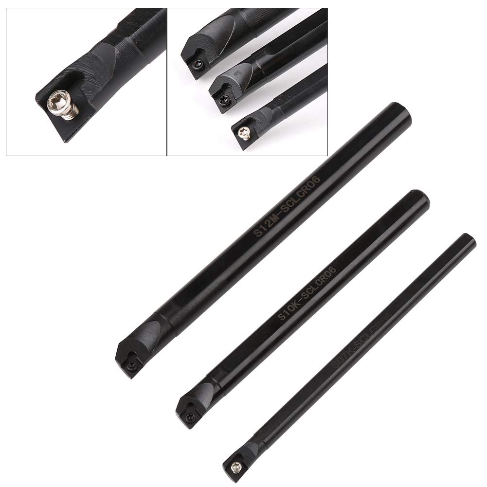 CNC Soporte de torno Herramienta de torneado Barra aburrida 3pcs S07K-SCLCR06 S10K-SCLCR06 S12M-SCLCR06 + 10 piezas CCMT0602 Insertos + 3pcs Llave Inglesa (Size1)