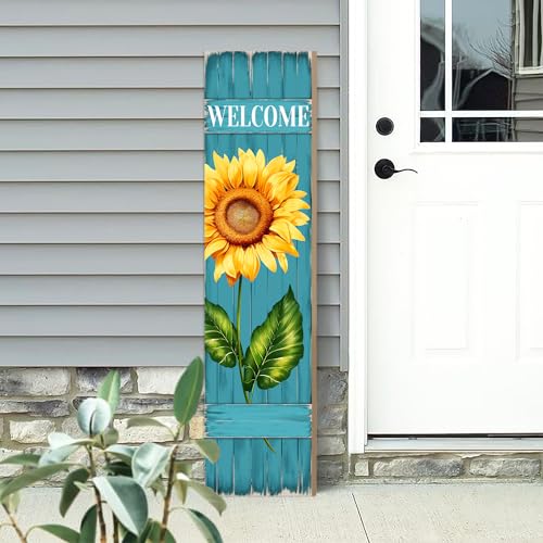 PEROUU Sunflower Welcome Wooden Sign Spring Rustic Porch Sign for Front Door Decorations Front Porch Decor Home Hanging Signs Wall Sign 31.5 H