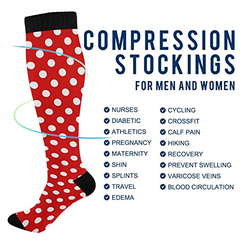 Red White Polka Dot Women's Compression Socks Athletic Tube Sock Unisex Casual Knee High Socks Outdoor Sport Socks For Running Hiking Travel4