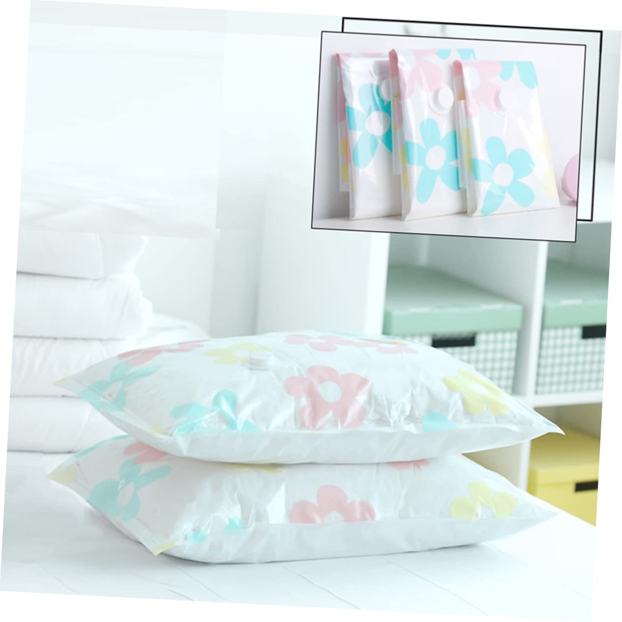 Cabilock Set 11 Pezzi Sacchetti Sottovuoto per Abiti e Piumoni Pompa Manuale, Materiale Pa e Pe, Compressione Salvaspazio per Viaggi e Conservazione Colore Casuale