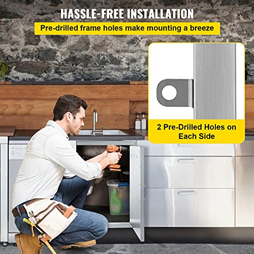 Image of VEVOR BBQ Access Door, 31W x 24H Inch, Double Wall Outdoor Kitchen Door, Stainless Steel, Modern, Silver