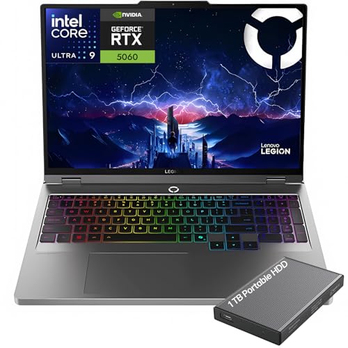 Lenovo Legion 5i 16' Gaming Laptop, 2.5K WQXGA Display 240Hz, Intel Core Ultra 9-275HX, NVIDIA GeForce RTX 5060, 32GB DDR5 RAM, 1TB SSD, Wi-Fi 7, RGB Backlit, Windows 11 Home, w/1TB Portable HDD