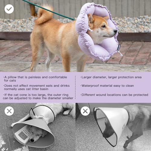 Image of H HIDREAM Soft Dog Cones for Medium Dogs,Cute Adjustable Cone for Dogs to Stop Licking,Dog Recovery Collars & Cones that can Protect Head and Foot Wounds,Purple Flower All-Season Style