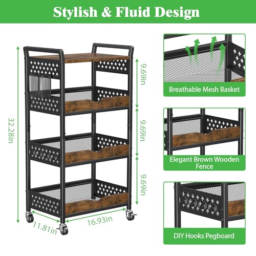 MJIMKE 4-Tier Utility Rolling Cart with Wheels - Kitchen Organizations and Storage Metal Cart, Detachable Fruits Coffee Snacks Art Craft Storage Cart for Bathroom, Pantry & Laundry, Black — view 2