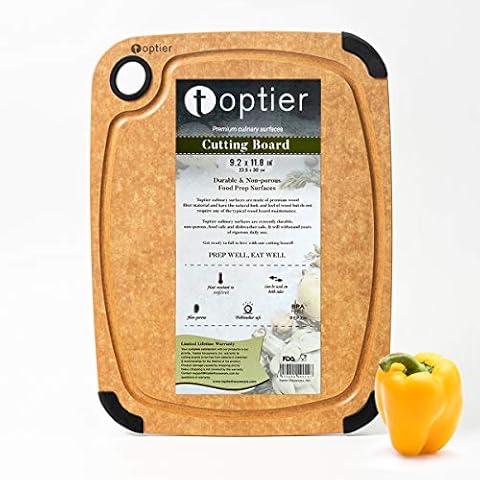 Cutting Board, Toptier Wood Fiber Cutting Board for Kitchen, Non-Slip Kitchen Wood Chopping Board, Reversible, Eco-Friendly, Natural Wood Fiber, Small Cutting Board, 11.5 x 9.25-inch, Natural Slate Cover