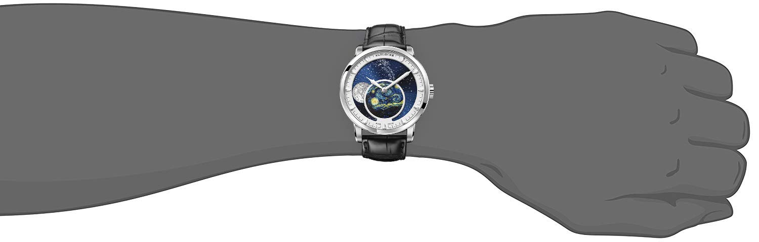 agelocer Reloj mecánico automático de fase lunar para hombre, esfera esculpida de metal 3D de 40 mm, reserva de marcha de 80 horas, cristal de zafiro, acero 316L y correa de piel de cocodrilo