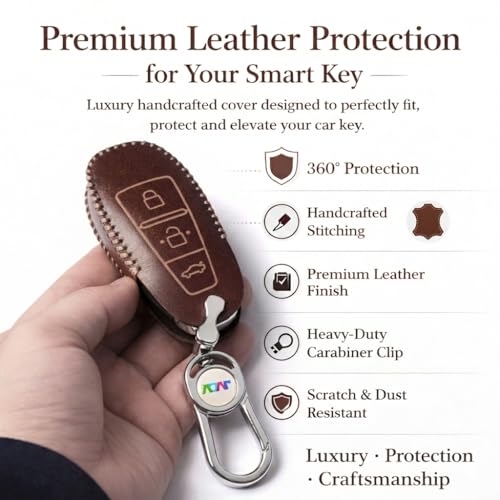 Image of JVCV Soft Handmade Leather Car Key Cover Compatible with Maruti Suzuki Baleno Ciaz Vitara Brezza S Cross Swift Ignis and Toyota Urban Cruiser Smart Key with Keychain (Brown)