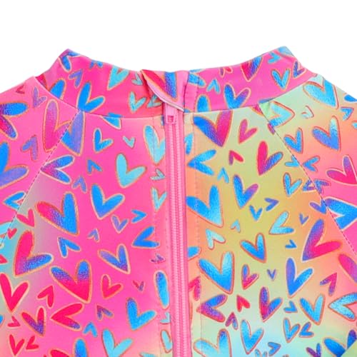 Image of Baby Toddler Girl Long Sleeve Ruffle Swimsuit One Piece Zipper Rash Guard Bathing Suit with UPF 50+ Sun Protection
