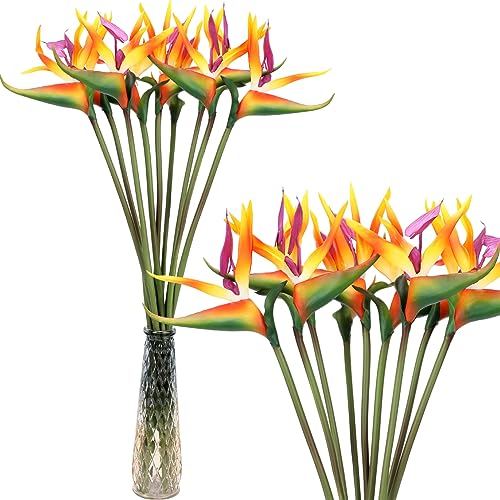 Hanaive 20 Pcs Bird of Paradise Artificial Plant 24 Inches Hawaiian Tropical Flowers Rubber Strelitzia Faux Flowers Bouquet for Home Garden Office Wedding Indoor Outside Party Decor DIY (Yellow)