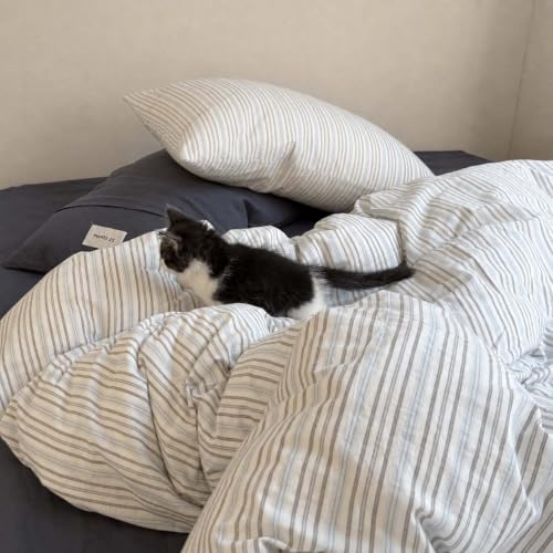 Image of Nayoroom Striped Duvet Cover Queen Size Blue White Striped Duvet Cover Aesthetic Dorm Bedding Set 3 Pieces Soft Lightweight Microfiber Farmhouse Bedding Set Gifts for Women Men