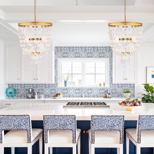 Wellmet Capiz Shell Chandelier, Coastal Pendant Light for Dining Room 6 Lights, Beach Seashell Chandelier, Gold Light Fixture for Bedroom, Bathroom, Kitchen, Foyer, Living Room, 20" Dia - Image 3