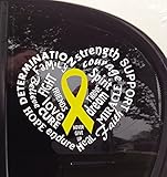 Yellow Awareness Ribbon Word Heart Window Decal (Spina Bifida, Adenosarcoma, Ewings Sarcoma, Liver...