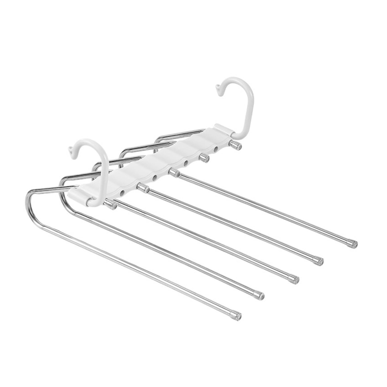 Folding Pants Hanger Multi-Layer Clips & Retractable Space-Saving Organizer(5 Hooks white)
