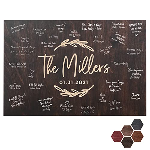 Customization Mill Personalized Wedding Guest Book Alternative | Family Name, Date | 5 Optional Wooden Colors, 2 Optional Shapes, 4 Sizes, Unique Wedding Decor - D2