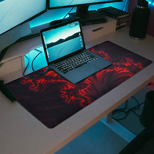 Gaming Mouse Pad, veecom Red Large Gaming Mouse Pads 31.5×15.75In, Big Mouse Pad XL with Non-Slip Base, Computer Extended Keyboard Mouse Pad Desk Pad, Flame Pattern