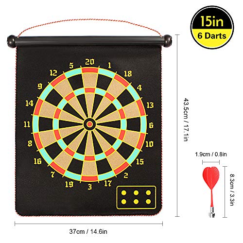 Alvo de dardos, Andoer Dardos de dardos magnéticos de 15 polegadas com lados acondicionados Dardos d