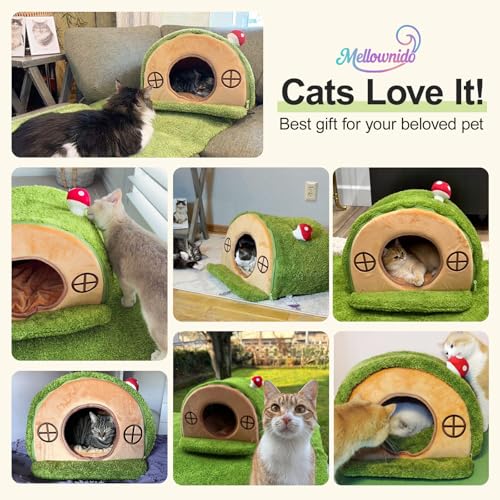 Cat House for Indoor Cats - Tree Hole Cat Bed Cave Hideaway | Enclosed Calming Shelter for Small Medium Pets, Removable & Washable Cushioned Pillow, Cute Kitten Bed with Anti-Slip Base - Image 5
