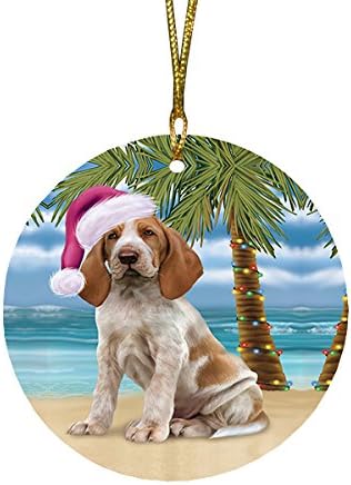 Summertime Tropical Island Beach Bracco Italiano Puppy Round Flat Ornament - Pet Decorative Hanging Ornaments for Christmas X-mas Tree Decorations - 2.75" Round Flat Ceramic Christmas Ornament POR1631