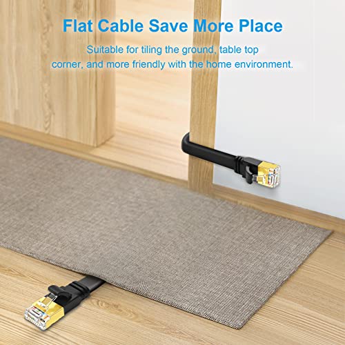 Image of CAT8 Ethernet Cable 3ft, High Speed 40Gbps 2000MHz SFTP Flat Internet Network LAN Cable with Gold Plated RJ45 Connector for Router, Modem, PC, Switches, Hub, Laptop, Gaming(Black, 3ft /1m) 2PACK