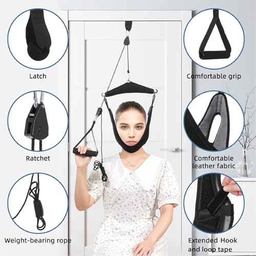fanwer upgraded neck stretcher cervical neck traction devicedouble ratchet neck tension relief portable over the door devicefor physical therapyneck pain relief vertebrae disk herniationblack