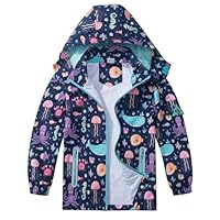 IjnUhb Kids Rain Jacket Boys Girls Waterproof Hooded RainCoat Toddler Windbreaker Unisex Lightweight Rain Coat(Sea Animals,7-8years)