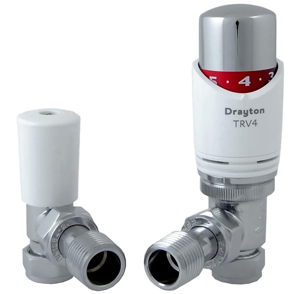 Drayton White And Chrome Trv4 White & Chrome Angled Trv & Lockshield