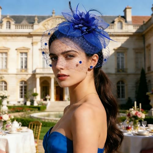 Image of DRESHOW Women Fascinator Hats Tea Party Hat Vintage Pillbox Hat Headband for Cocktail