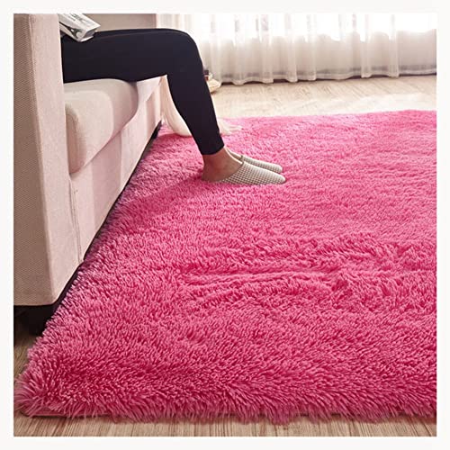 Afrsmw Tapis Salon Shaggy Tapis Moelleux Chambre Descente de lit Chambre Tapis décoratif Carpette Salle de Bain Tapis en Fausse Fourrure Doux Moderne Fuschia Rouge 140×200cm