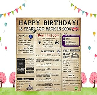 jeufun Back in 2004 Birthday Poster 18 Years Birthday Party Poster 18th Adult Gifts 18th Happy Birthday Party or Anniversary Supplies ,Vintage Party Decor Table Decoration