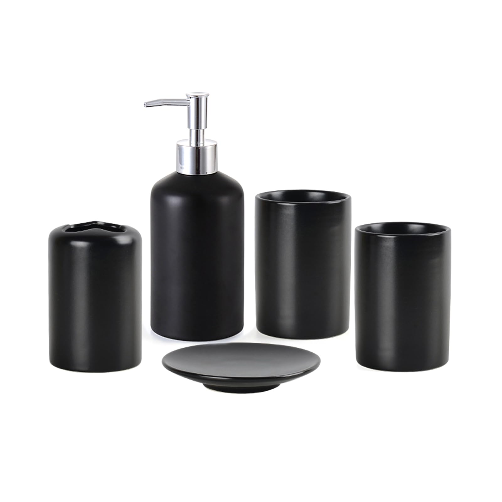 Seifenspender Set, Schwarz Badezimmer Sets, Seifenspender Keramik,Zahnputzbecher, Seifenschale, Bad Zubehör, Silber Pumpkopf