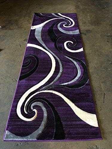 Miniatura 7 de Alfombra moderna de pasillo largo de 400.000 puntos, diseño de remolino morado #344 (32 pulgadas x 15 pies 10 pulgadas)