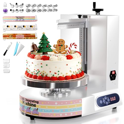 WantJoin Cake Decorating Machine - Upgrade 4-12 Inch Sloped Panel LED Automatic Cream Spreading with Adjustable 0-300 RPM Rotation Speed Electric Turntable Cake Icing Machine White