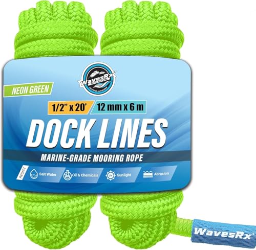 Image of Premium Nylon Boat Dock Lines & Ropes for Docking & Pontoon | Double Braided Marine Rope | Boat Ropes for Docking with Loop | UV & Saltwater Resistant Dock Rope (Neon Green, 1 /2 inch x 20')