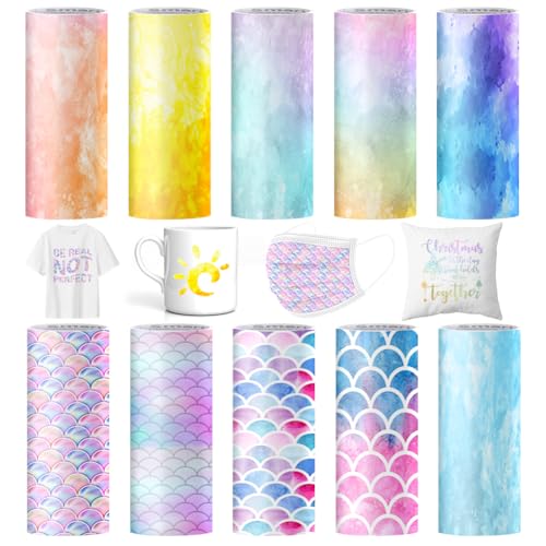 Infusible Feuilles d'encre de transfert pour Cricut Joy 10 couleurs Tie Dye Infusible 11,5 x 30,5 cm Feuille d'encre de sublimation pour machine à presser à...