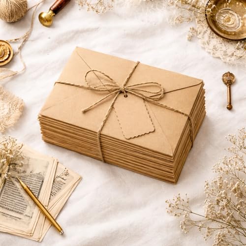 Image of Celebrations Vintage Brown Kraft Paper Envelope For Wedding Invitations, Love Letters & Romantic Messages, Old-Style Envelope for Wedding Cards, Invitations & Letters - Pack Of 15